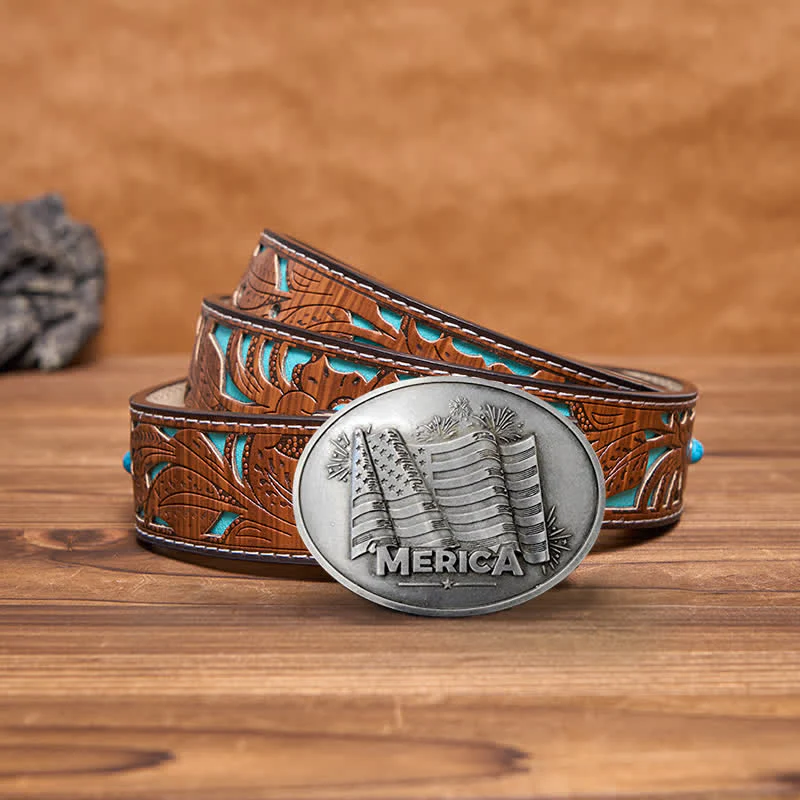Men's DIY Merica Pride Flag Creative Beer Holder Buckle Leather Belt - Image 10
