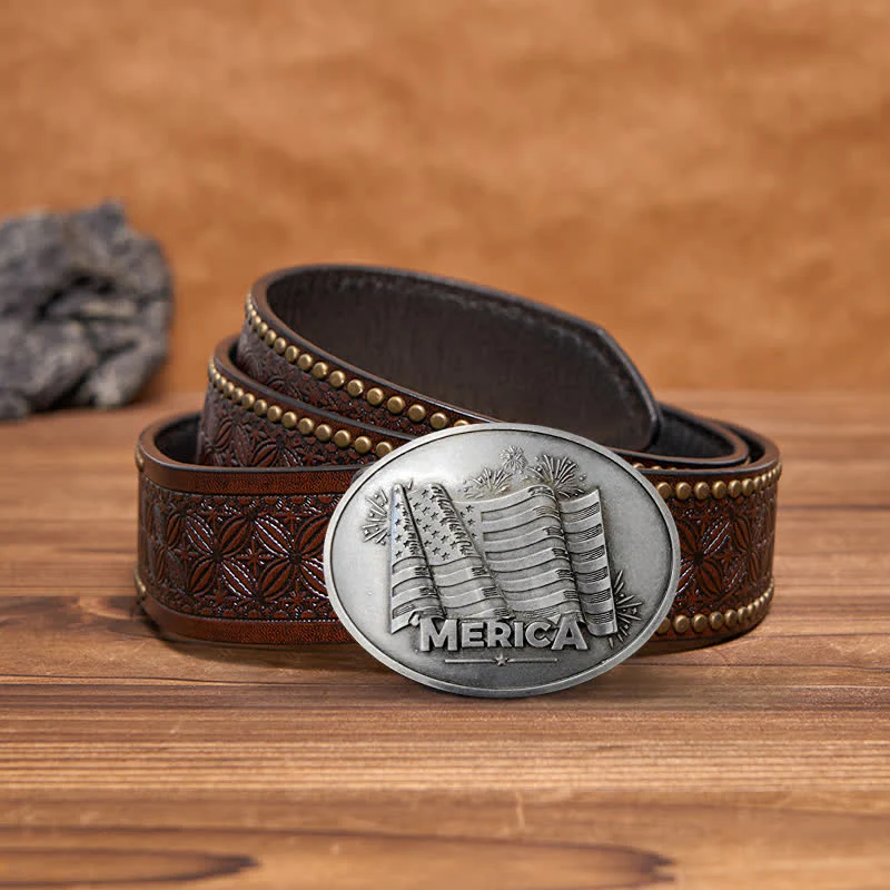Men's DIY Merica Pride Flag Creative Beer Holder Buckle Leather Belt - Image 11