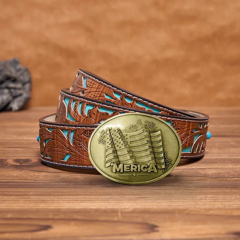 Men's DIY Merica Pride Flag Creative Beer Holder Buckle Leather Belt - Image 16