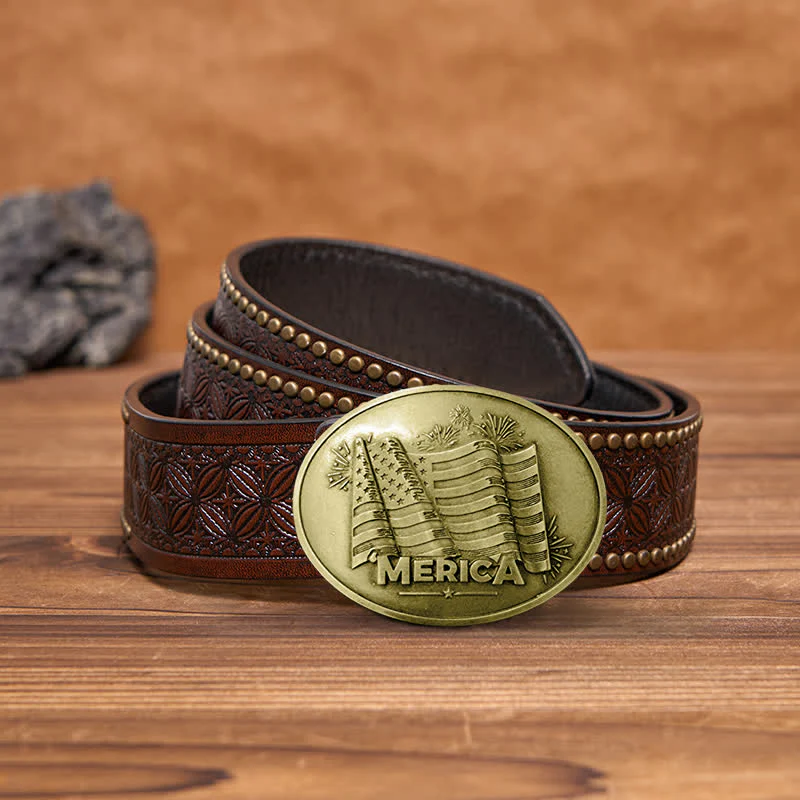 Men's DIY Merica Pride Flag Creative Beer Holder Buckle Leather Belt - Image 17