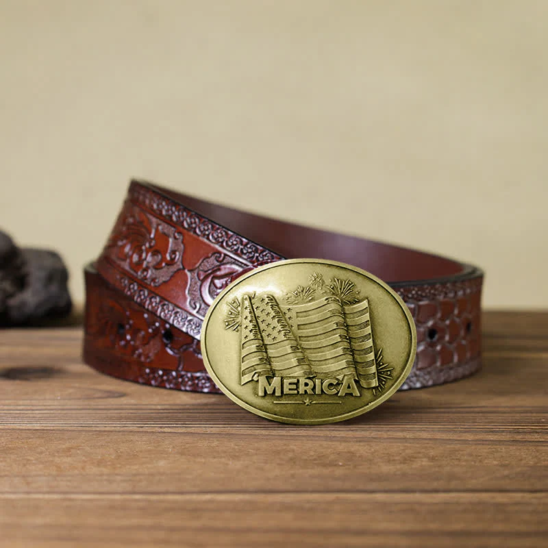Men's DIY Merica Pride Flag Creative Beer Holder Buckle Leather Belt - Image 19