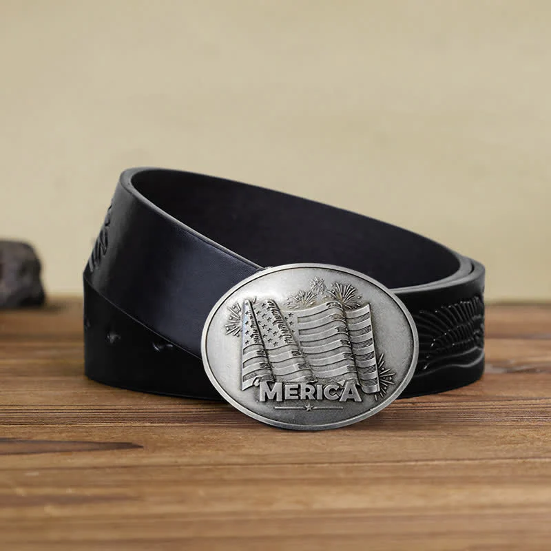 Men's DIY Merica Pride Flag Creative Beer Holder Buckle Leather Belt - Image 9