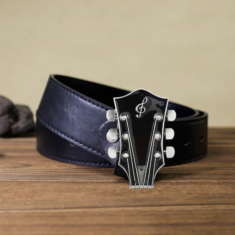 Men's DIY Musical Guitar Headstock Buckle Leather Belt - Image 10
