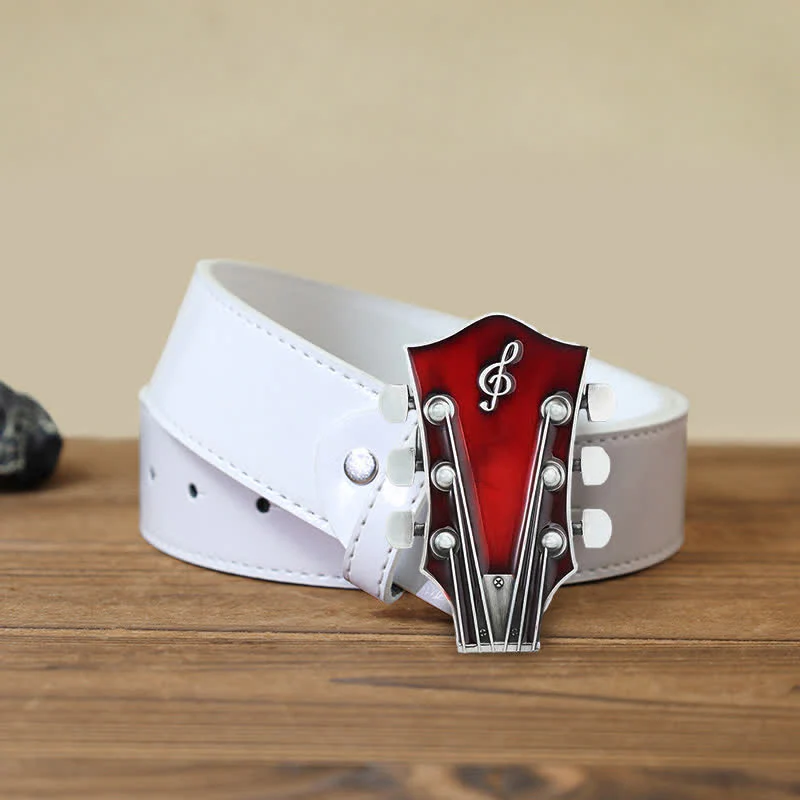 Men's DIY Musical Guitar Headstock Buckle Leather Belt - Image 13