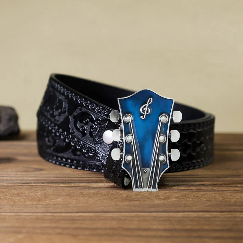Men's DIY Musical Guitar Headstock Buckle Leather Belt - Image 20