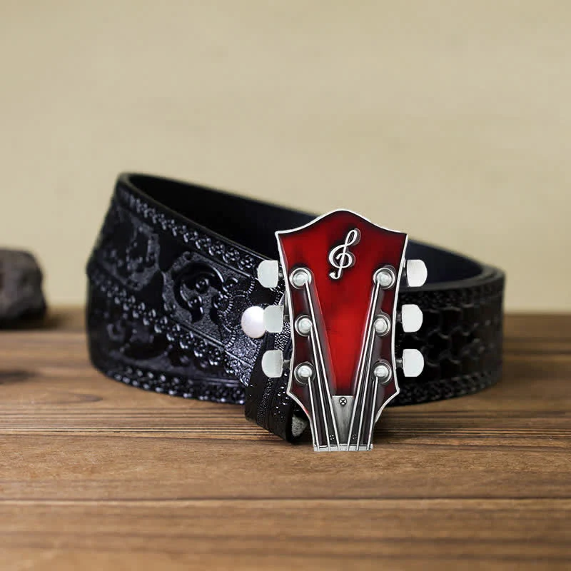 Men's DIY Musical Guitar Headstock Buckle Leather Belt - Image 21