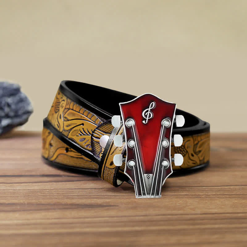Men's DIY Musical Guitar Headstock Buckle Leather Belt - Image 29