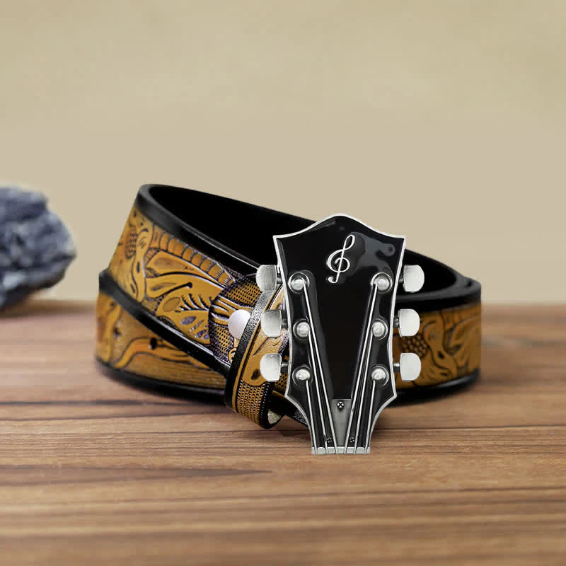 Men's DIY Musical Guitar Headstock Buckle Leather Belt - Image 30