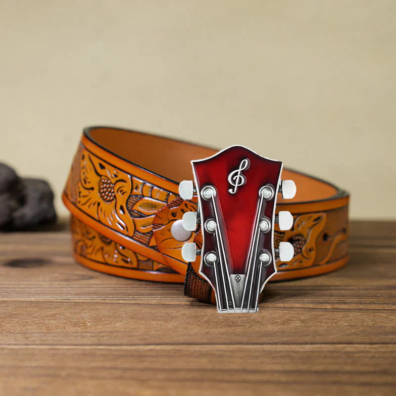 Men's DIY Musical Guitar Headstock Buckle Leather Belt - Image 33