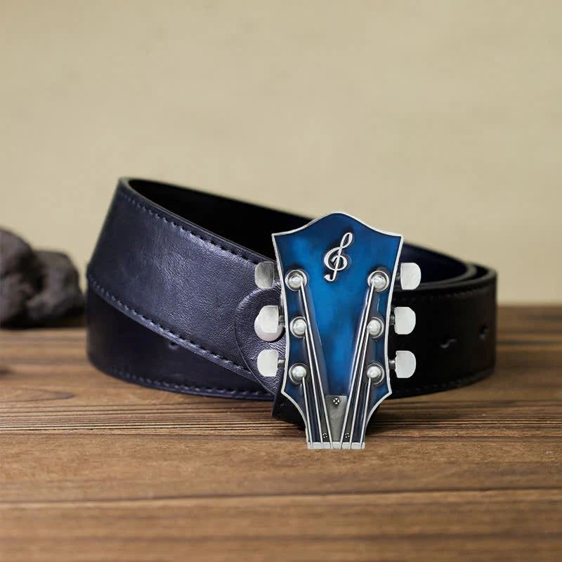 Men's DIY Musical Guitar Headstock Buckle Leather Belt - Image 8