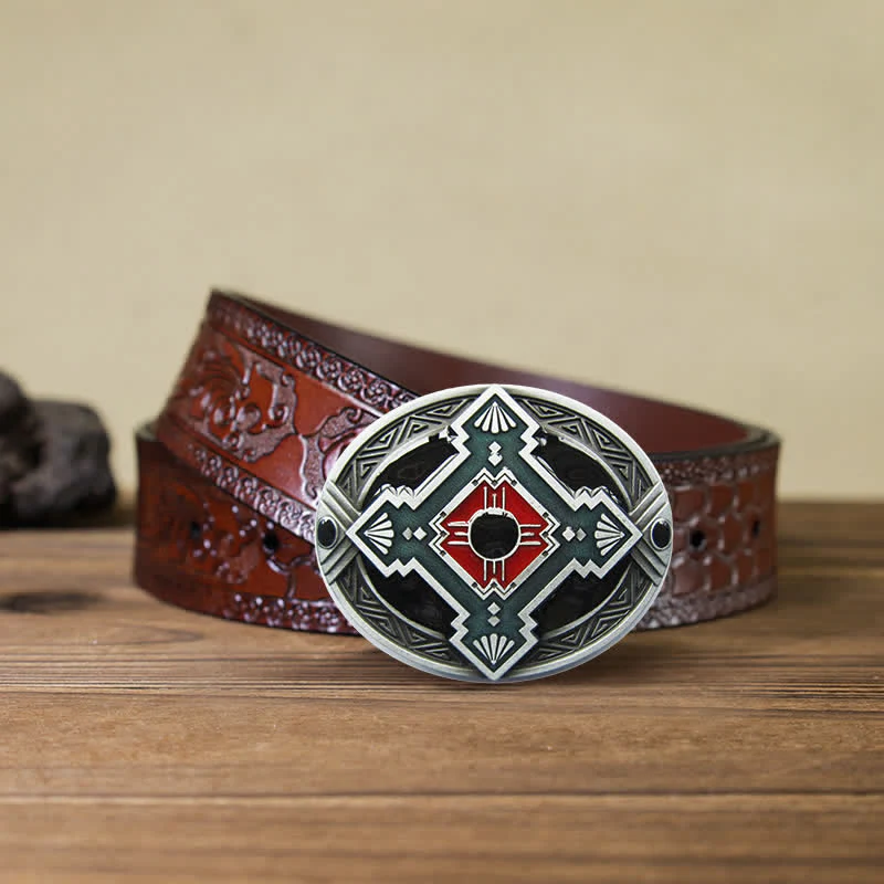 Men's DIY Native Indian Western Buckle Leather Belt - Image 10