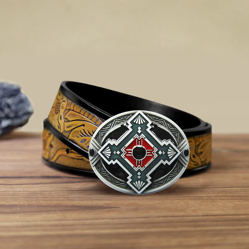 Men's DIY Native Indian Western Buckle Leather Belt - Image 11