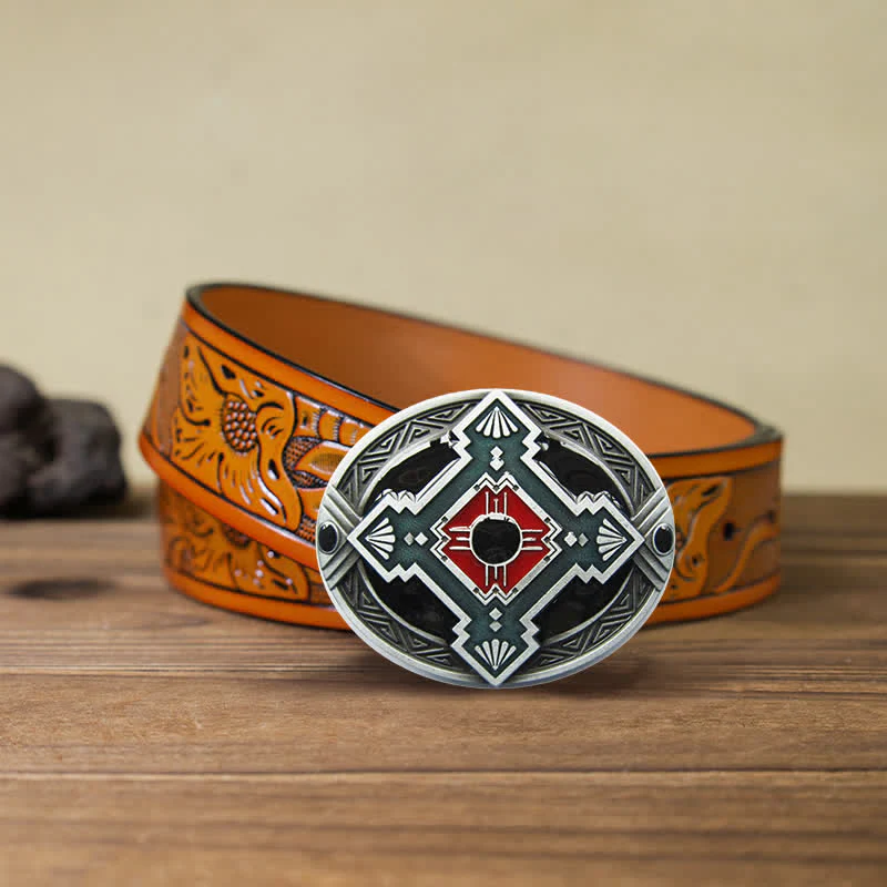 Men's DIY Native Indian Western Buckle Leather Belt - Image 12