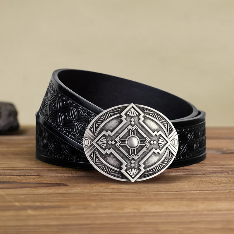 Men's DIY Native Indian Western Buckle Leather Belt - Image 18