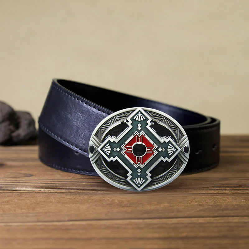 Men's DIY Native Indian Western Buckle Leather Belt - Image 6