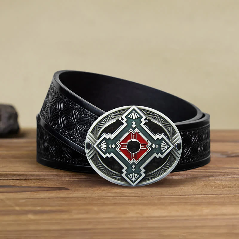 Men's DIY Native Indian Western Buckle Leather Belt - Image 8