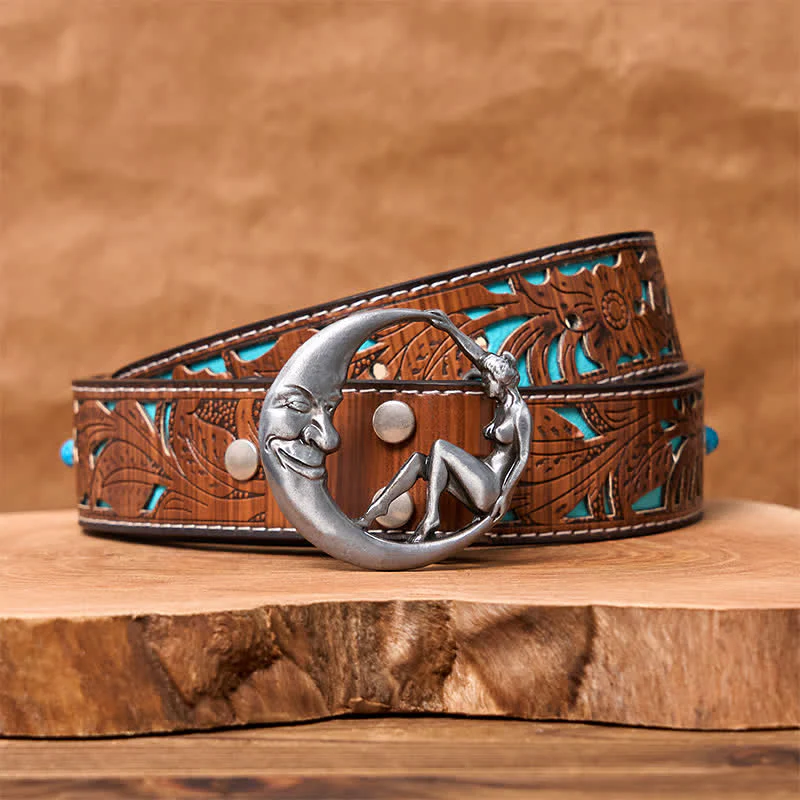 Men's DIY Novelty Moon Lady Buckle Leather Belt - Image 10