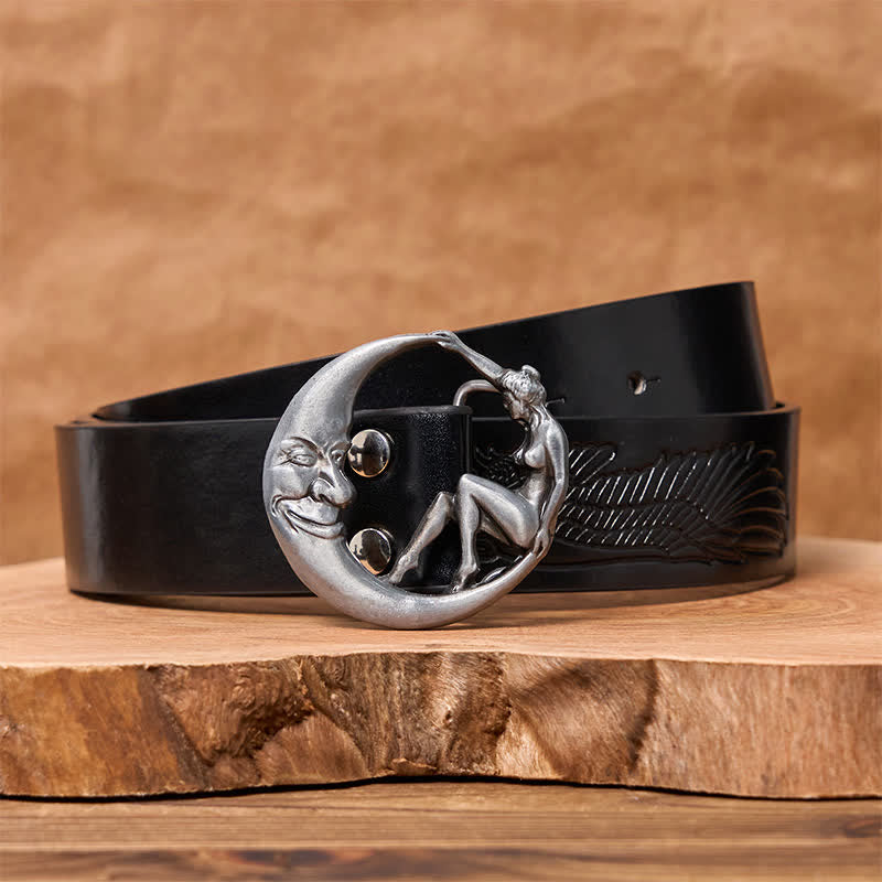 Men's DIY Novelty Moon Lady Buckle Leather Belt - Image 6