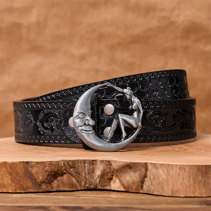 Men's DIY Novelty Moon Lady Buckle Leather Belt - Image 8