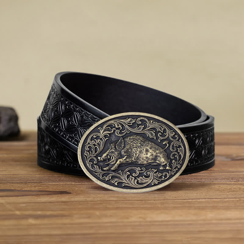 Men's DIY Novelty Wild Boar Buckle Leather Belt - Image 10
