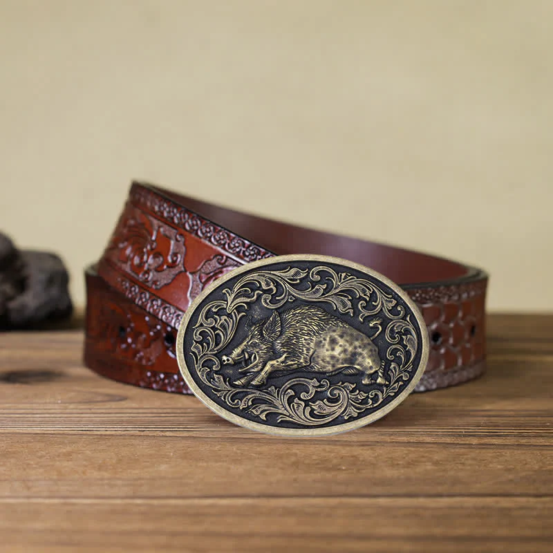 Men's DIY Novelty Wild Boar Buckle Leather Belt - Image 14