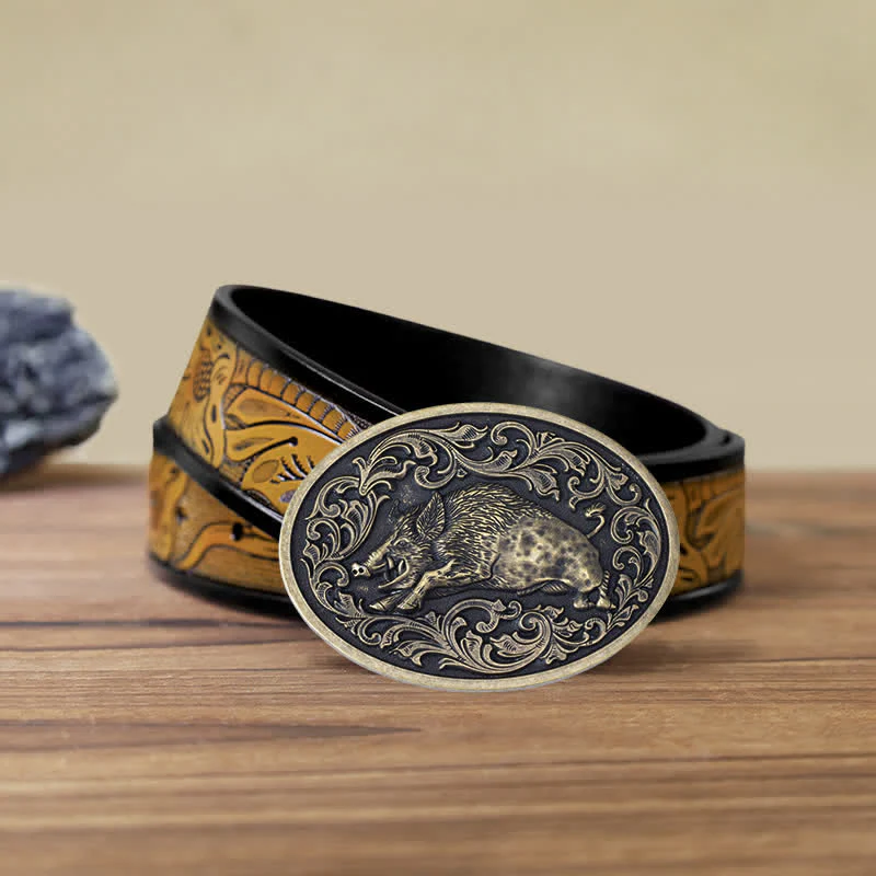 Men's DIY Novelty Wild Boar Buckle Leather Belt - Image 16