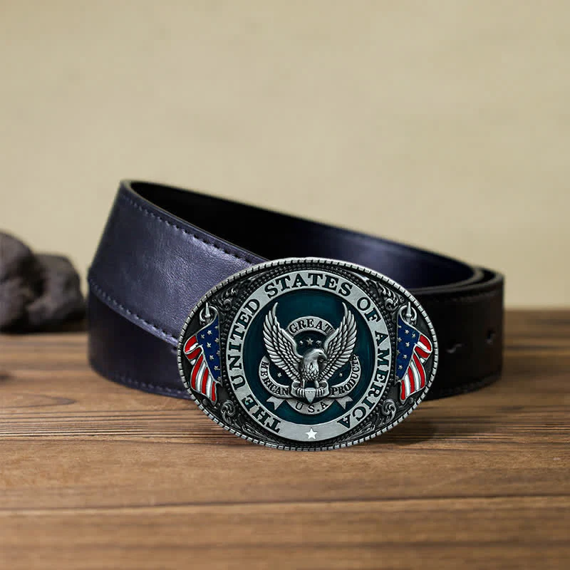 Men's DIY Patriotic Eagle Flag Buckle Leather Belt - Image 4