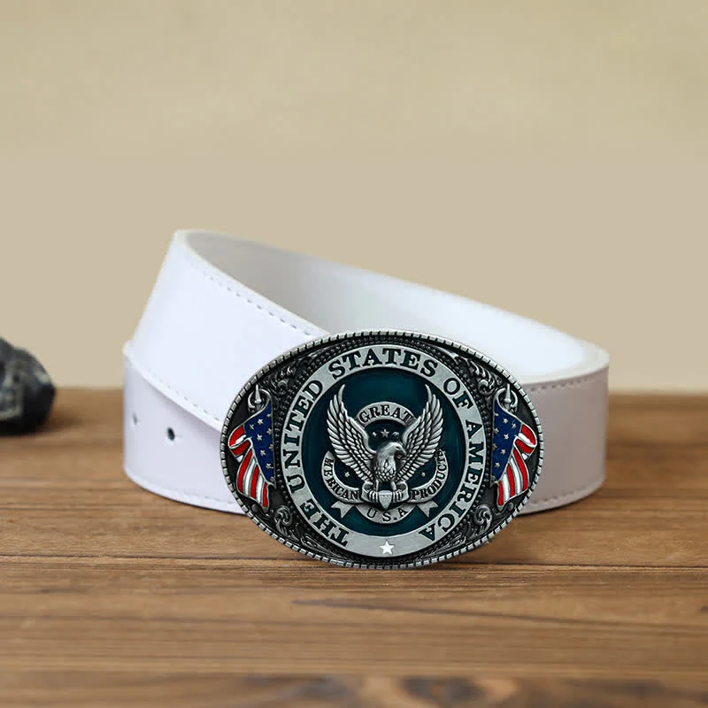Men's DIY Patriotic Eagle Flag Buckle Leather Belt - Image 6