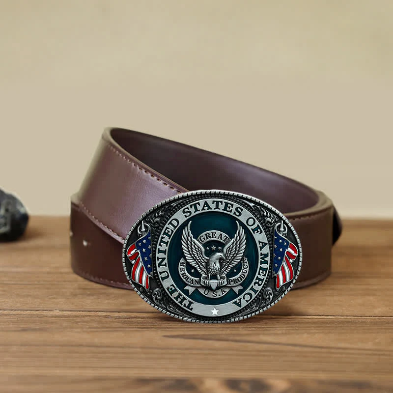 Men's DIY Patriotic Eagle Flag Buckle Leather Belt - Image 8
