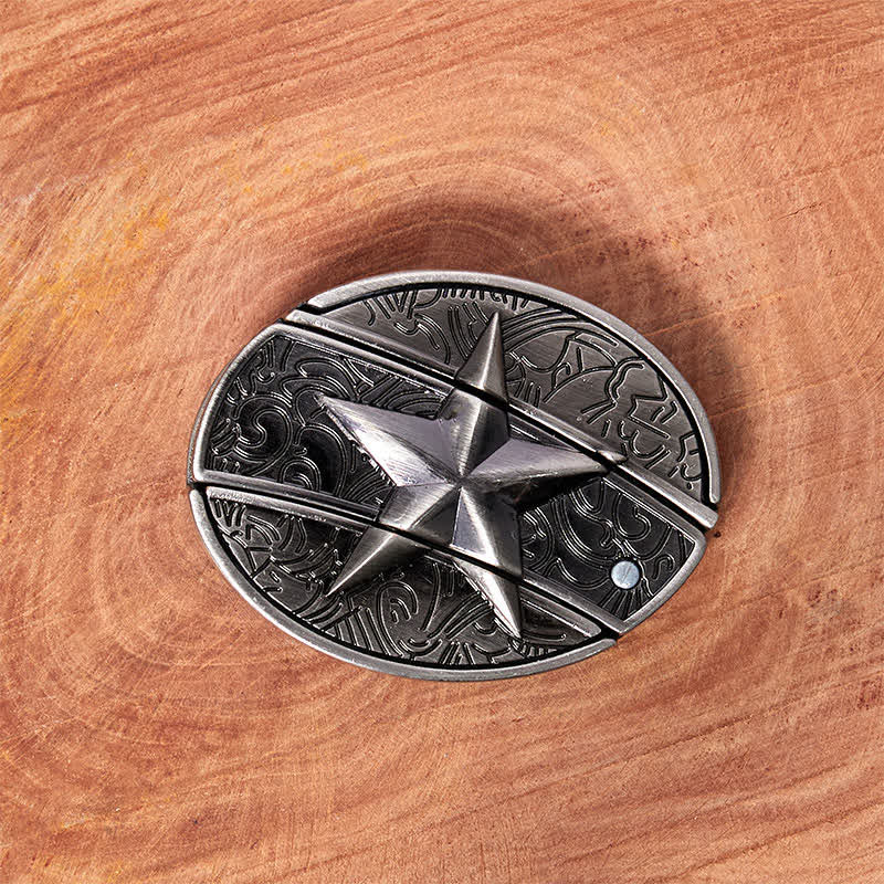 Men's DIY Pentagram Hidden Folding Knife Leather Belt - Image 3