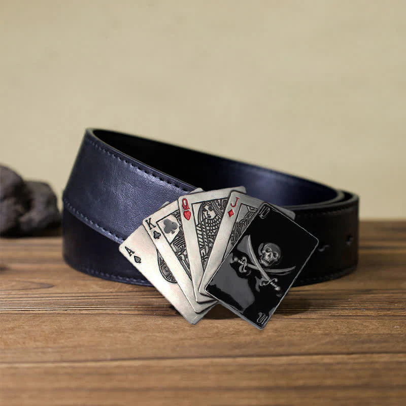 Men's DIY Pirate Skull Poker Flush Buckle Leather Belt - Image 4