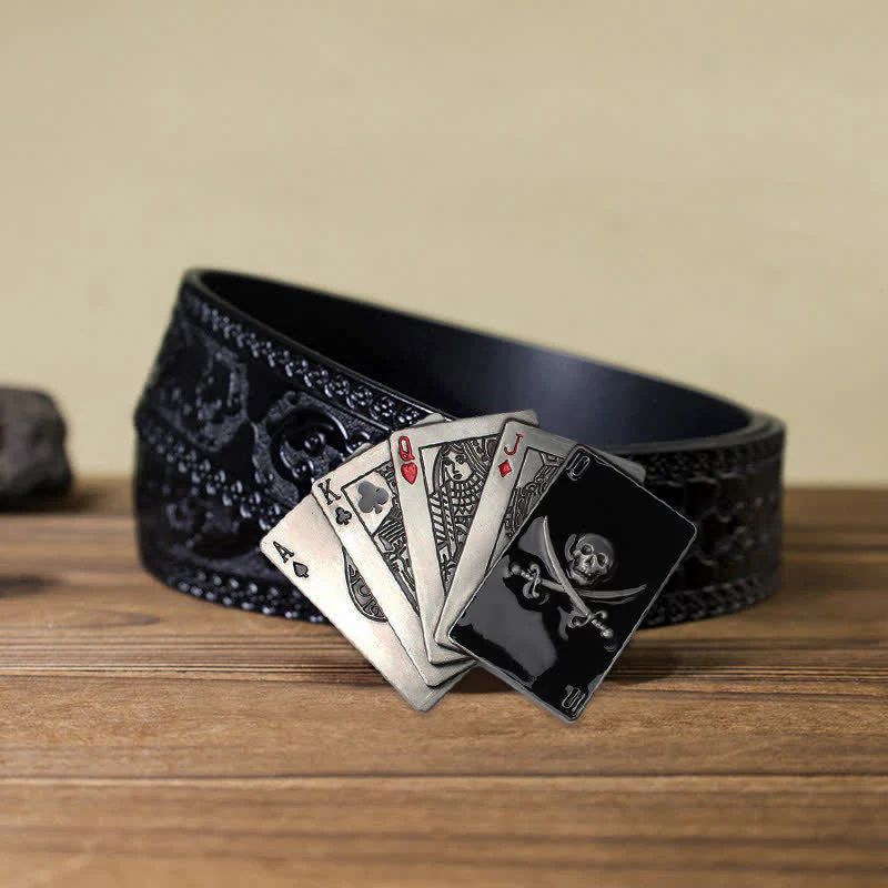 Men's DIY Pirate Skull Poker Flush Buckle Leather Belt - Image 7
