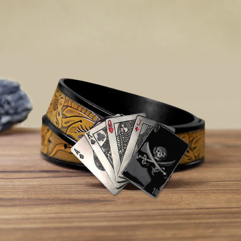 Men's DIY Pirate Skull Poker Flush Buckle Leather Belt - Image 9