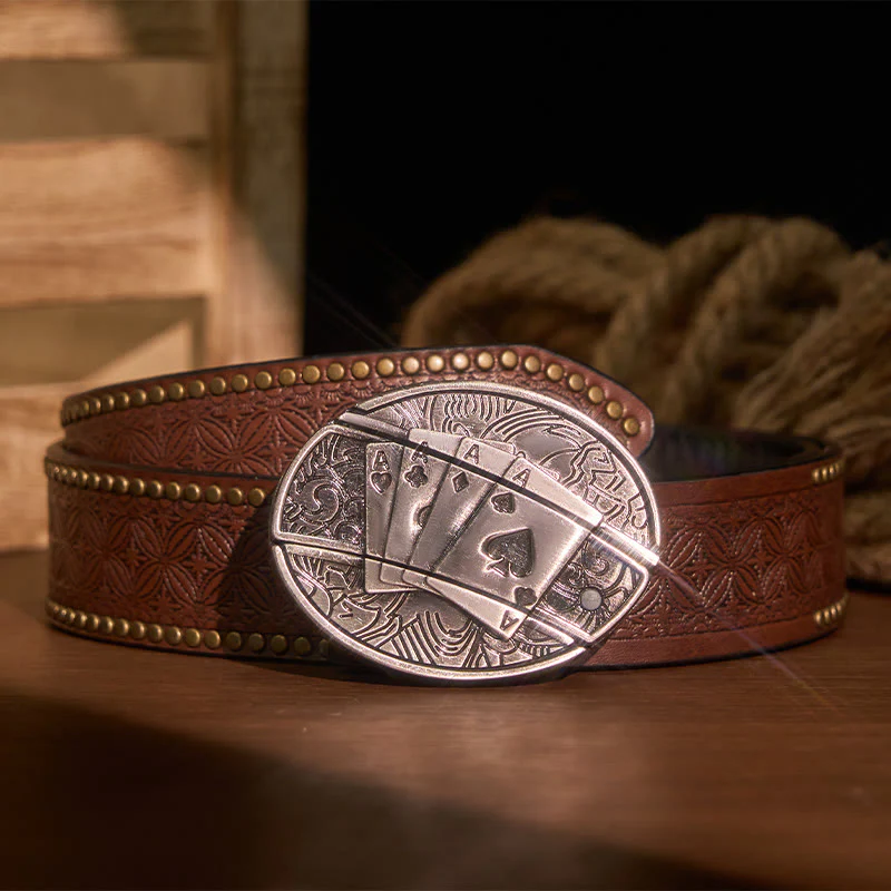 Men's DIY Poker 4 Ace Hidden Folding Knife Leather Belt - Image 6