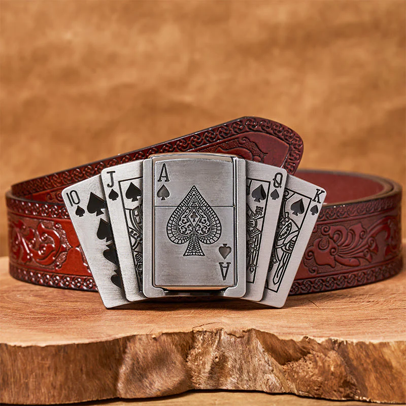Men's DIY Poker Flush Leather Belt with Hidden Lighter - Image 10