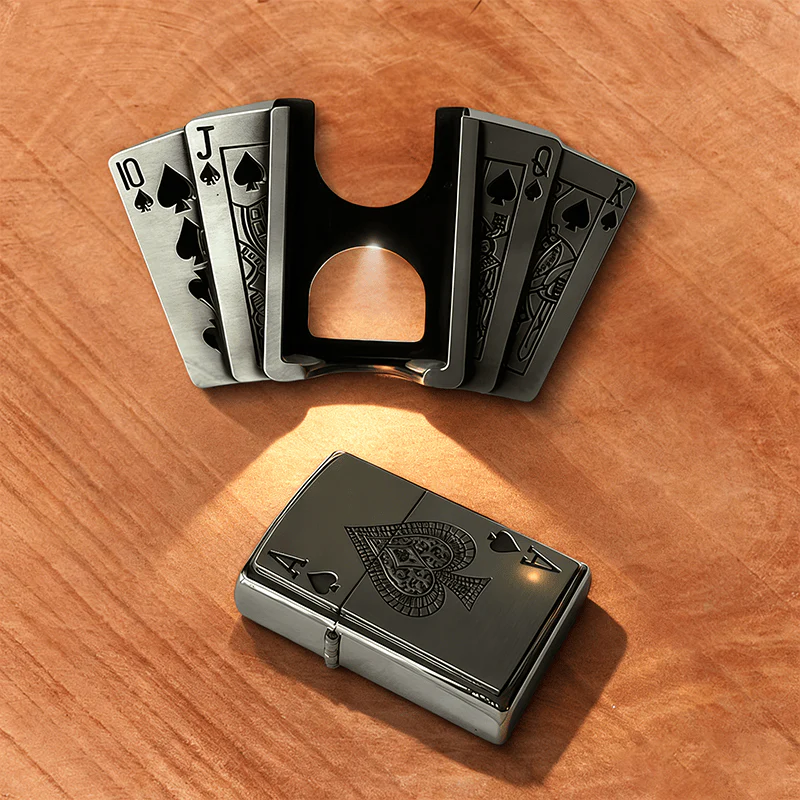 Men's DIY Poker Flush Leather Belt with Hidden Lighter - Image 2