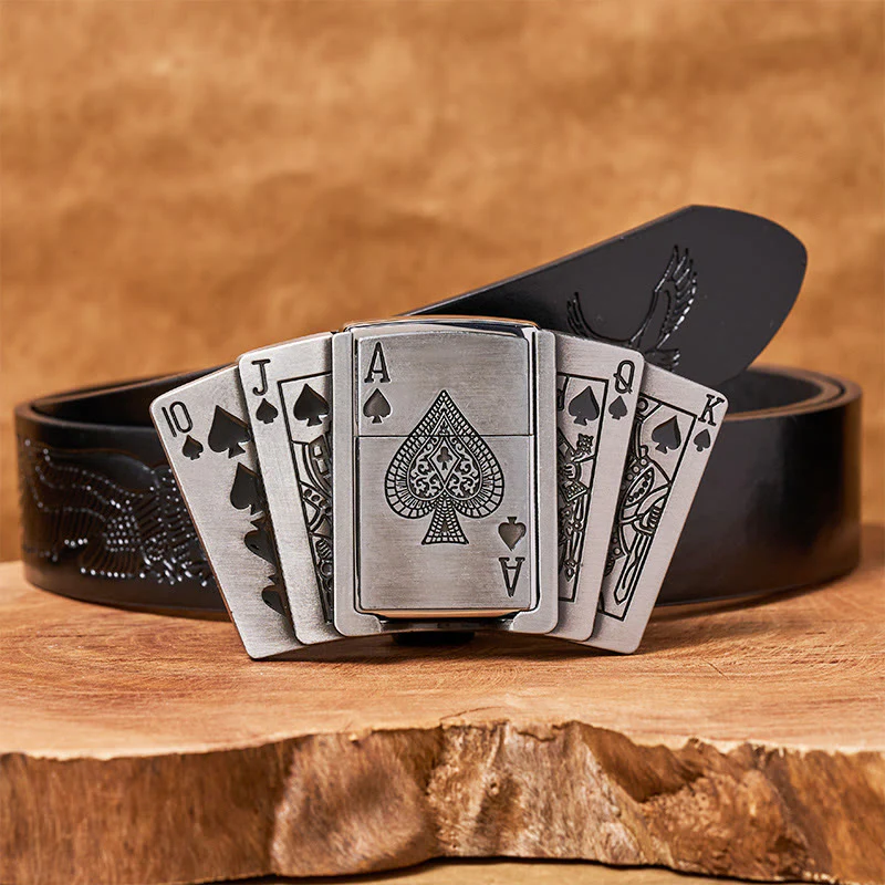 Men's DIY Poker Flush Leather Belt with Hidden Lighter - Image 6