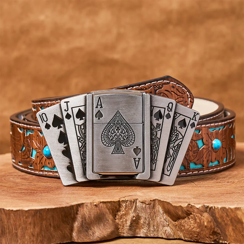 Men's DIY Poker Flush Leather Belt with Hidden Lighter - Image 7