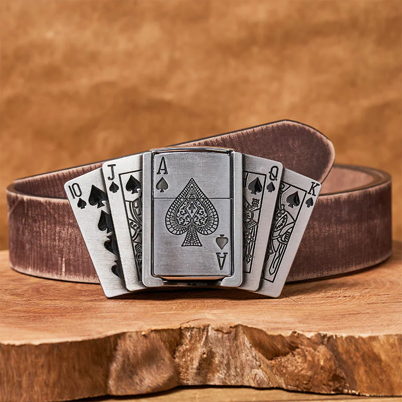 Men's DIY Poker Flush Leather Belt with Hidden Lighter - Image 9