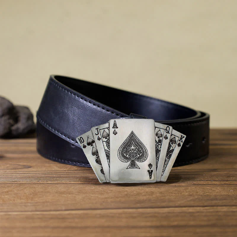 Men's DIY Poker Royal Flush Buckle Leather Belt - Image 4