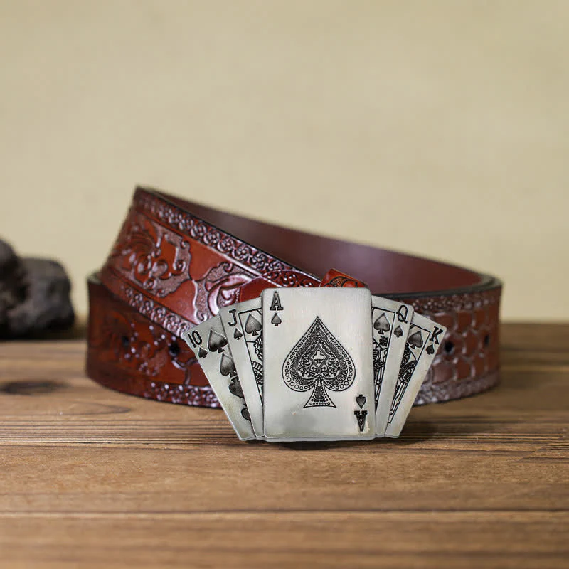 Men's DIY Poker Royal Flush Buckle Leather Belt - Image 8