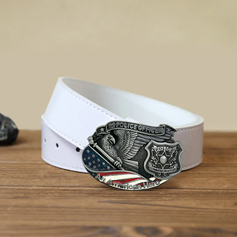 Men's DIY Police Officer Hero Eagle Buckle Leather Belt - Image 6