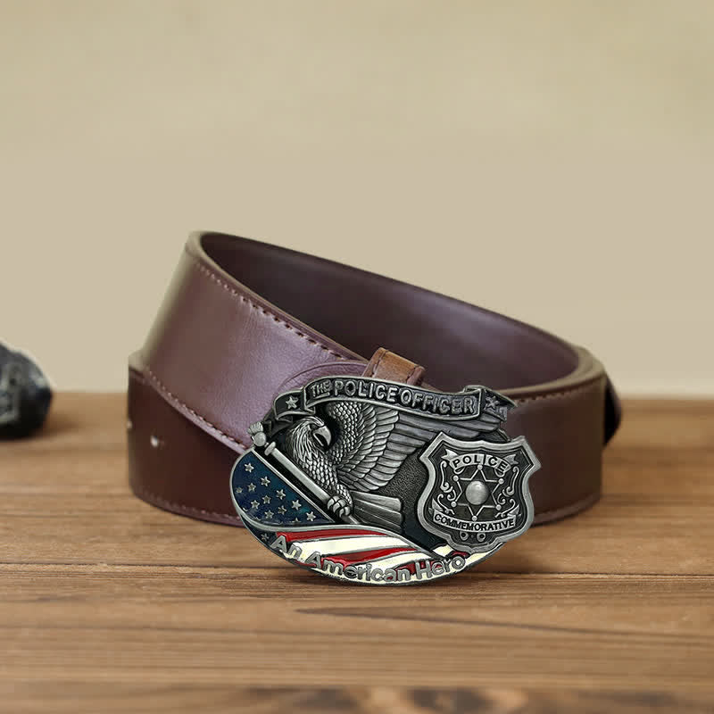 Men's DIY Police Officer Hero Eagle Buckle Leather Belt - Image 8