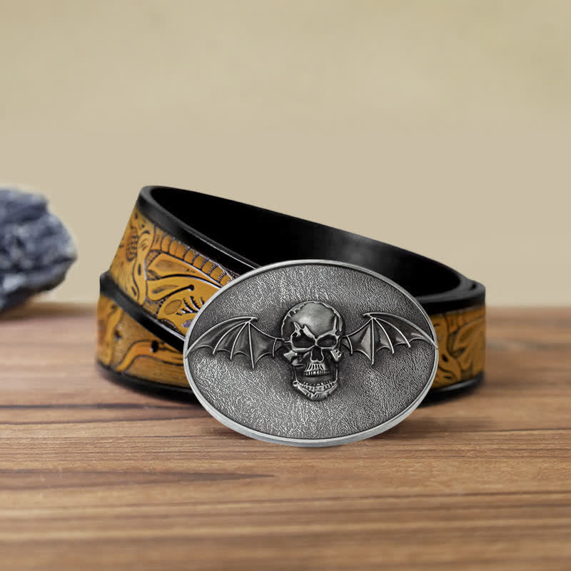 Men's DIY Punk Bat Wings Skull Buckle Leather Belt - Image 15