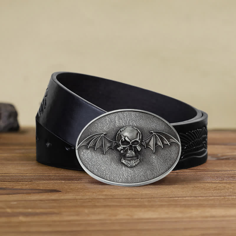 Men's DIY Punk Bat Wings Skull Buckle Leather Belt - Image 7