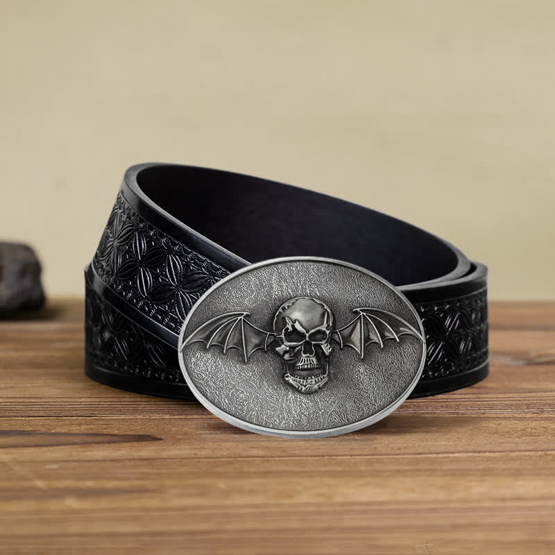Men's DIY Punk Bat Wings Skull Buckle Leather Belt - Image 9