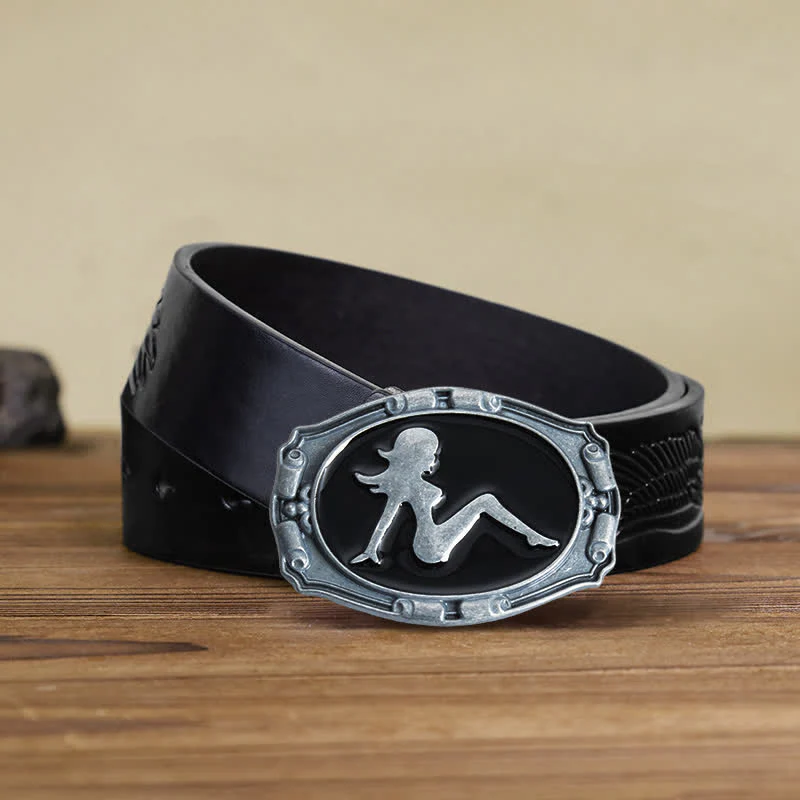 Men's DIY Punk Lady Silhouette Buckle Leather Belt - Image 6