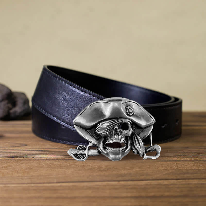 Men's DIY Punk Style Skull Pirate Buckle Leather Belt - Image 3