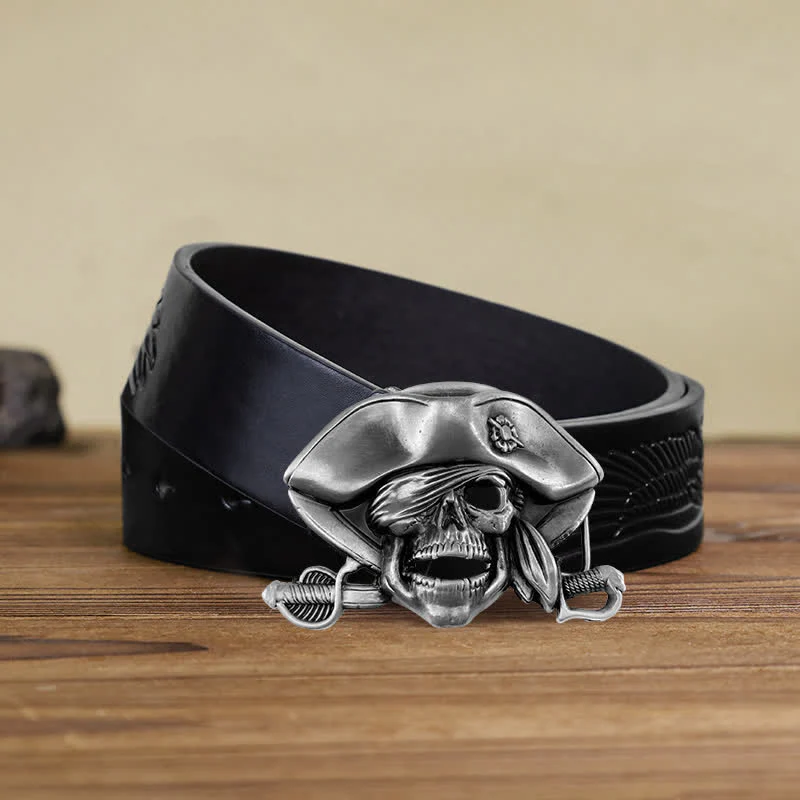 Men's DIY Punk Style Skull Pirate Buckle Leather Belt - Image 4