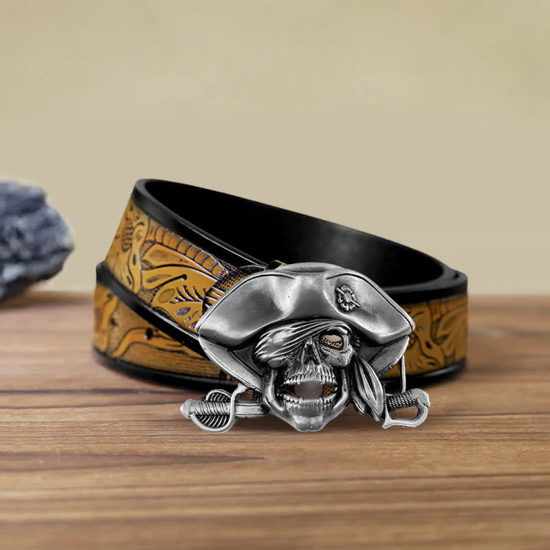 Men's DIY Punk Style Skull Pirate Buckle Leather Belt - Image 8